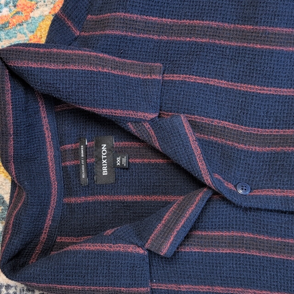 Brixton Relaxed Fit Bunker Short Sleeve Button Up Shirt XXL Waffle Knit Like New - Picture 2 of 5